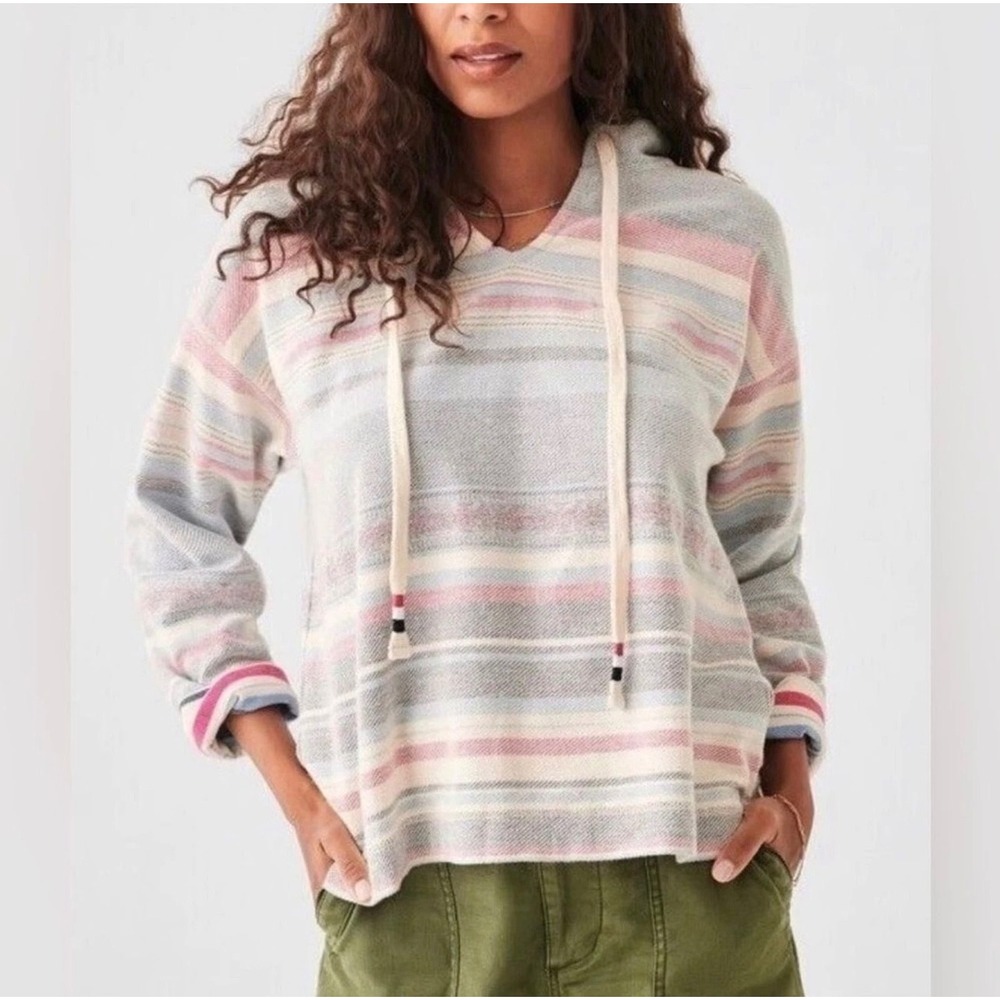 Faherty Women's Byron Bay Hoodie Organic Cotton Striped Baja Pullover-Pink Blue